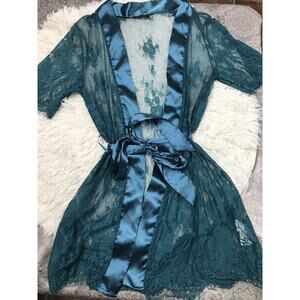 Avidlove Women's Lace Kimono Robe Babydoll Lingerie Mesh Nightgown Belt Green S